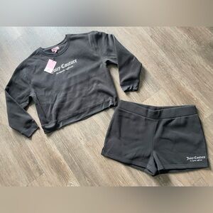 NWT Juicy Couture Fleece Sweatshirt & Shorts Logo 2-Piece Set Size XL Liquorice